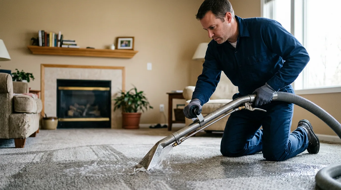 Water damage restoration technician working near Redmon, IL